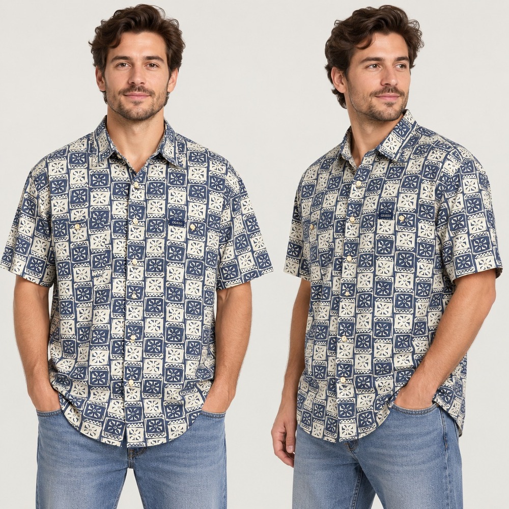 Vintage Guess Jeans Men's XL Short Sleeve Geometric Tribal Button Front Shirt